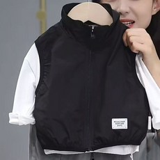 로르카 14세 이상 사용 가능 아동 후드넥 지퍼 민소매 순색 캐주얼 베스트