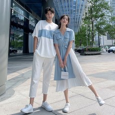 쉬폰 레이어드 커플룩 여름 하객룩 스몰 웨딩 촬영 신혼 여행 스냅 사진 데이트룩