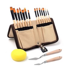 Bianyo 壓克力畫筆 14入+畫刀 2入+海綿+收納袋組, 1個