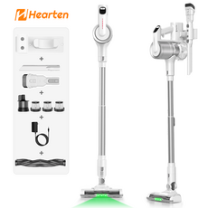 [2025 최신형]Hearten 무선 청소기 다용도 25000pa+고급 HEPA+ LED+디지털 디스플레이+6in1;+자유 조절; 저소음 최신 원룸/차량용/애완동물 휴대용 청소기, White