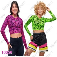 Merero ZW 줌바룩 헬스복 캐주얼 트레이닝복 댄스 체조 상의 요가복 타이트 호피긴팔 크롭티 방송댄스복 줌바댄스복 에어로빅복1002