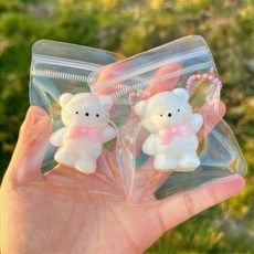 OFFCURVE 귀여운 햄버거 말랑이 스퀴시 미니 키링 세트 스트레스 해소 가방걸이 소품, 2개, 흰색 곰돌이
