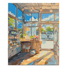 호인트 diy 명화그리기 유화 피포페인팅 컬러링키트 대형 40x50cm, 1개, 012햇살드는편의점