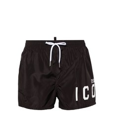 디스퀘어드2 아이콘 프린트 드로스트링 스윔 쇼츠, 블랙계열