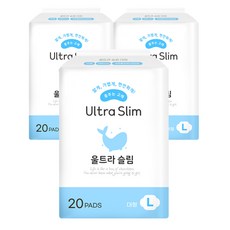 춤추는고래 대용량 슬림 생리대 날개형 총 60매, 대형, 20개입, 3개