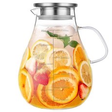 뚜껑이 있는 유리 피처 3000ml - 온수/냉수 주전자 주스 및 스티 음료 카라페, 2500ml, 2.5L