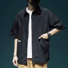 YANGTA 남성 여름 반팔 주름방지 루즈핏 셔츠