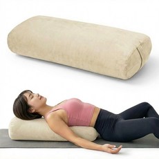 원형 쿠션 벨벳 요가 볼스터 베개 휴대용 손잡이 회복 명상 자세 보조, 크림