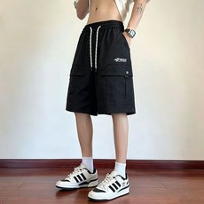 FEIZAI 男士工裝五分中褲 夏季新款潮牌休閒薄款寬鬆運動短褲
