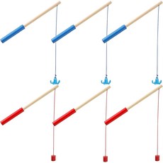 생일 파티를 위한 Sumind 6개 자석 낚싯대 나무 크리스마스 게임 장난감 선물 빨간색 기둥, Red, Blue, Column, Hook