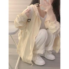 奶黃色防曬衣外套女款夏季寬鬆薄款透氣防紫外線拉鍊防曬服 副廠商品