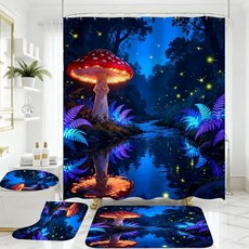 Jieprom 버섯과 브룩 샤워 커튼 세트 4개, 퍼플