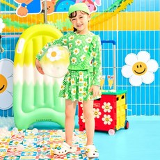 [위글위글] 아동 수영복 러플 래쉬가드 스커트 세트, 100