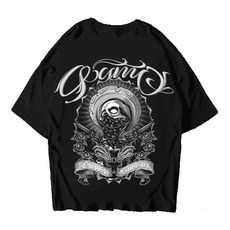 빅사이즈남성 멕시칸 블랙 헤비웨이트 코튼 오프 숄더 여름 루즈 오버핏 반팔 바이크 티셔츠