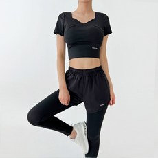 스포츠 텐션 크롭 반팔 에어 스트레치 투인원 레깅스set1 (DBC1903-1907W)