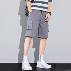 화만 남성용 단색 작업복 루즈하고 가볍고 부드러운 4포켓 반바지