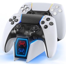 9개의 RGB LED 조명이 있는 PS5 컨트롤러 충전소 플레이스테이션 콘솔 스킨 오리지널 및 엣지 컨트롤러와 호환되는 액세서리 충전 도크 스탠드, With RGB Light