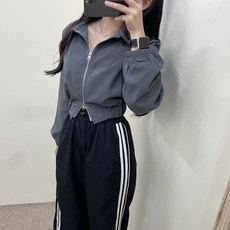 VANANA2 여성용 밑단 밴딩 투웨이 양지퍼 포켓 아노락 바람막이 크롭 아노락 자켓