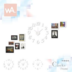 WA. 北歐簡約風時鐘相框牆 台灣製超靜音機芯 白色數字 9個黑白相框 附贈科技黏土, 1個