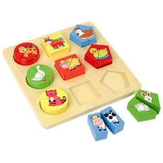 어린이 동물캐릭터 2조각 원목퍼즐 도형맞추기교구 유아원, 1개, 혼합색상