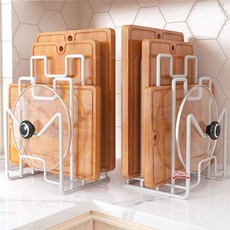 不鏽鋼鍋蓋架 免打孔壁掛式收納置物架 三層砧板瀝水架 檯面菜板架壁掛鍋蓋放置架, 1個, 白色款-2個裝【加粗優質碳鋼】