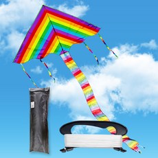 연빠람 컴팩트 무지개연 미디엄 접이식 초경량, 연+핸들얼레, 1세트