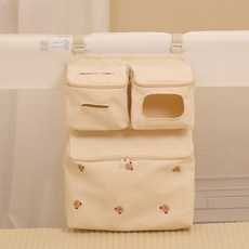 嬰兒床收納袋 遊戲圍欄掛袋 大容量儲物袋 繪本收納袋, 1個, 米色小熊多功能單面掛袋