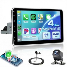 4코어 4G+64G 안드로이드 15 싱글 딘 카 스테레오 (무선 카플레이/안드로이드 오토 지원) 5G WiFi+GPS 1 7인치 IPS 터치 스크린 블루투스 라디오 AHD, 10 inch 4G+64G