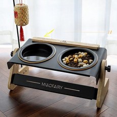 고양이 강아지 세라믹 원목 식기 세트 조절식 물그릇 먹이 그릇, 1개, 화이트 싱글 볼