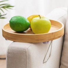 홈비 암레스트 클립고정 우드 쇼파트레이 소파 사이드테이블 협탁, 네추럴우드(원형)