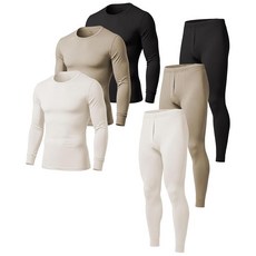 AMERICAN HEAVEN 남성용 베이스 레이어 보온 속옷 세트 | 100% 면 긴소매 상의 및 바지 멀티 팩 3세트 (6개) - 블랙 오트밀 화이트 스몰_154760, 3세트 (6개) - 블랙, 오트밀, 화이트