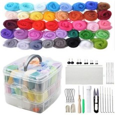 조이 바늘 펠팅 키트 40가지 색상의 울이 포함된 초보 DIY 보관 케이스 완전한 도구 용품 다양한 크기 가위 공예 동물 홈 데코레이션, #40 colors + three-tier box to