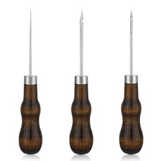 3팩 가죽 스크래치 송곳 도구 박 모양의 나무 손잡이가 있는 도구 바느질 DIY 바느질 펀칭 공예 수리용 용품, 1 3 Pcs Brown (Scratch Hollow
