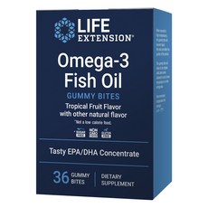 LIFE EXTENSION Omega-3魚油軟糖 熱帶水果風味, 1盒, 36顆