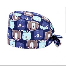 最新款棉質手術帽 護理師醫生工作帽 雙層吸汗設計 熊熊深藍圖案, 熊熊深藍《現貨》, 1個