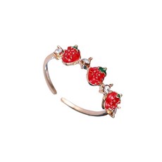 Adjustable Opening Strawberry Design Fashion With Sparkling Cubic Zirconia Stones Versatile Stackab, Gold, 1개