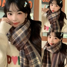 로자벨 윈터블룸 체크 머플러 목도리, 아몬드초코, 1개