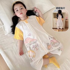 寶寶睡袋純棉春夏季薄款兒童防踢被子神器夏天網眼嬰兒連體睡衣, 1個, 新B343單短睡袋蘑菇屋:120