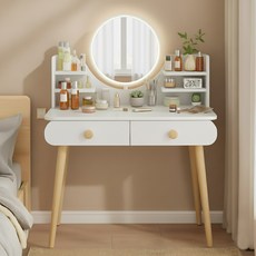 아르디스 원형 서랍 거울 수납 화장대 800, 화이트