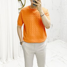 아도르클래식 남성용 케이블 꽈배기 5컬러 니트 반팔티