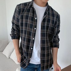 Blanc Shop 男式 Overfit Check Southern 寬鬆長袖襯衫