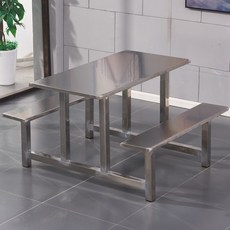 工地學校食堂連體餐桌 工廠餐廳不銹鋼快餐桌4人6人8人組閤餐桌餐桌 餐椅 餐桌椅組閤 會客桌椅, 4人位全不銹鋼