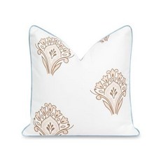Hofdeco Premium Coastal Patio 실내 실외 요추 베개 커버만 포함 30.5cm x 50.8cm(12인치 x 20인치) 발수 뒷마당 소파용 탠 자수, 베이비 블루 탠 플로럴 50.8cm x 50.8cm
