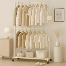 더루마 이동식 철제 2단 옷걸이 행거, 화이트