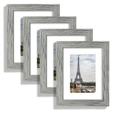 HongKee Hongkee 15.2 x 20.3cm(6 8인치) 사진 액자 4개 세트 진짜 유리와 천연 오크 프레임으로 제작 - 매트가 있는 디스플레이 그림 10.2x15., 6인치 x 8인치, 회색