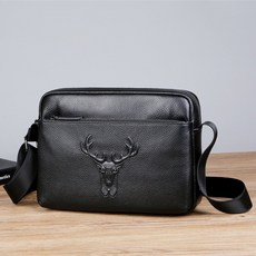 satrbuysell TW 真皮斜挎包 頭層牛皮男包 商務休閒斜背包 側背包 牛皮肩背包, 真皮肩背包-麋鹿款202103