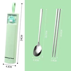 可愛卡通兒童304不鏽鋼餐具套裝 旅行學生便攜抽拉式勺叉筷收納盒, 綠色恐龍（兩件套）, 1個