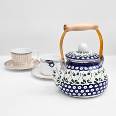 MIR 미르 쏘넘 법랑주전자 피코크아이 플로럴 우드핸들 스토브탑 티케틀 1.3L 균일가전, 01_법랑주전자_피코크아이, 1개