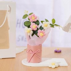 (1+1) 뜨개 꽃다발 꽃 화분 감성 인테리어 선물 조화 완제품, 2개, 분홍