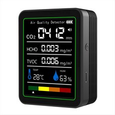 MT05 실내 공기질 모니터 TVOC HCHO 온도 습도 테스터 CO2 측정기 USB 충전식 CO2 감지기, 검은색, 2개